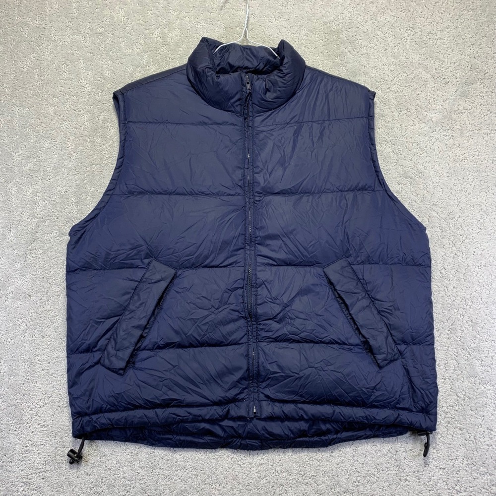 Vintage Lands End Puffer Vest Jacket Mens Large Navy Blue Goose‎ Down Zip Up 90s